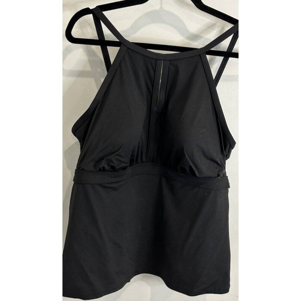 Lands End Solid Black Tankini Swimsuit Top Keyhole‎ Style Adjustable Size 18